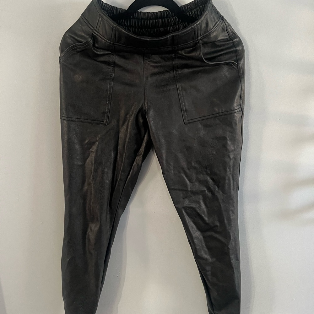 Spanx Black Faux Leather Jogger Pants